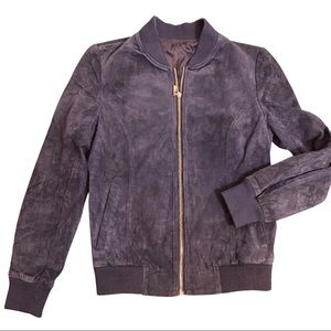 Blue Suede Bomber Jacket